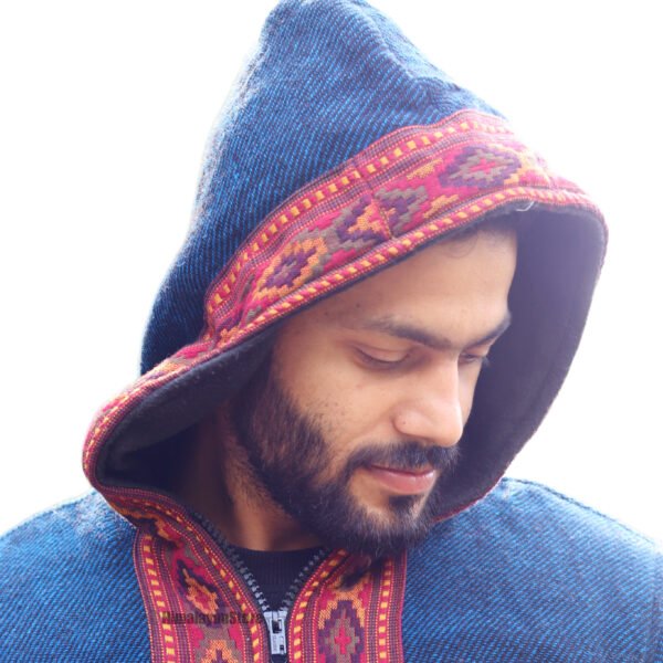 Himachali Jacket with Fleece - Pahadi Zipper Hoodie - Blue - Image 4