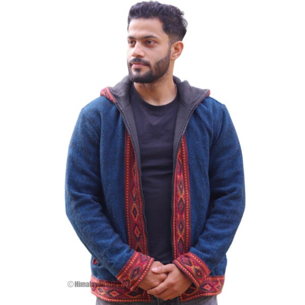 Himachali Jacket with Fleece - Pahadi Zipper Hoodie - Blue - Image 5