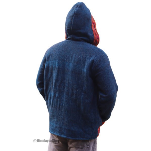 Himachali Jacket with Fleece - Pahadi Zipper Hoodie - Blue - Image 6