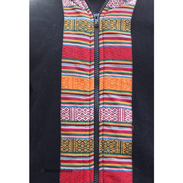 Himachali Jacket with Fleece - Pahadi Zipper Hoodie -  Black - Image 4