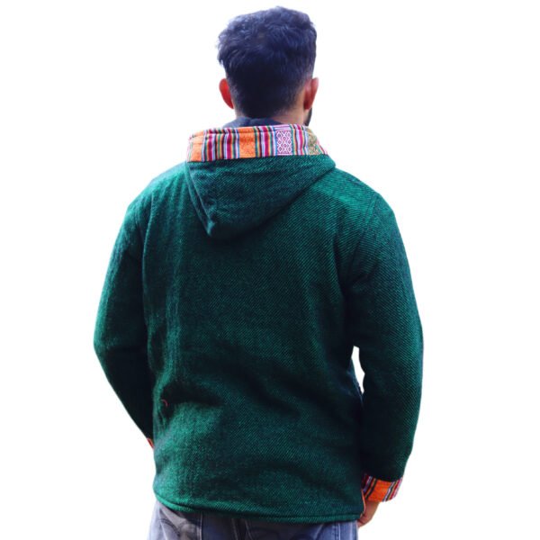 Himachali Jacket with Fleece - Pahadi Zipper Hoodie -  Green - Image 4