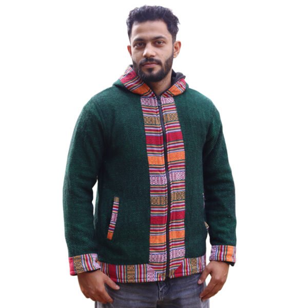 Himachali Jacket with Fleece - Pahadi Zipper Hoodie -  Green - Image 5