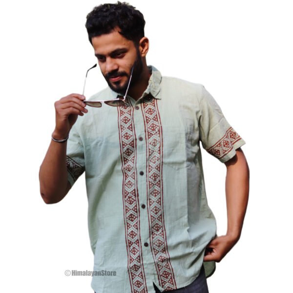 Kurta Style - Pure Cotton Shirt - Light Green - Image 3