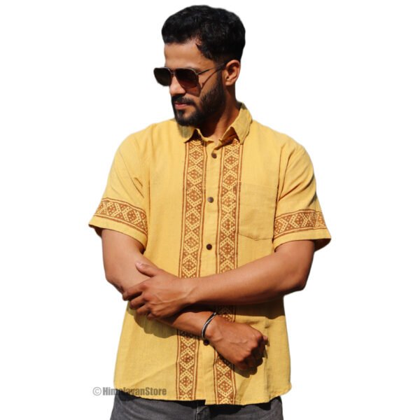 Kurta Style - Pure Cotton Shirt - Yellow - Image 3