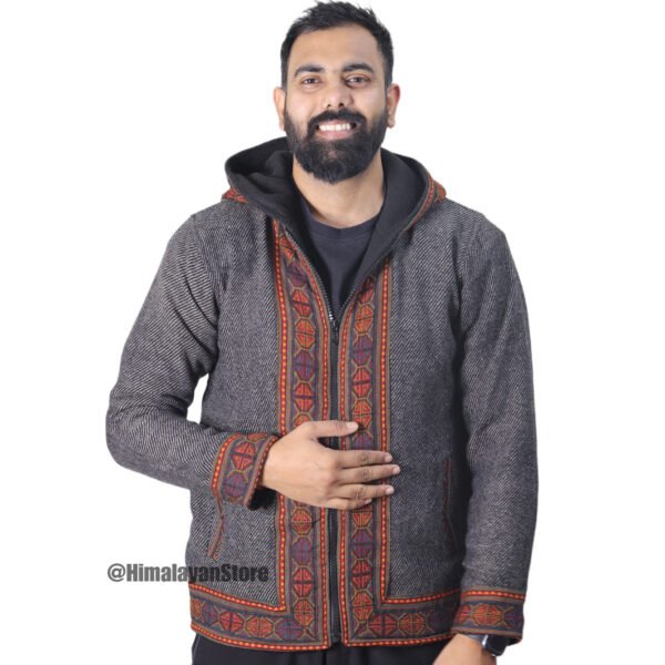 Himachali Jacket with FLEECE - Pahadi Zipper Hoodie - Dark Grey