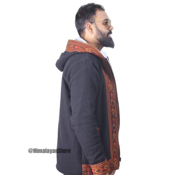 Himachali Jacket with FUR - Pahadi Zipper Hoodie - Black - Image 6