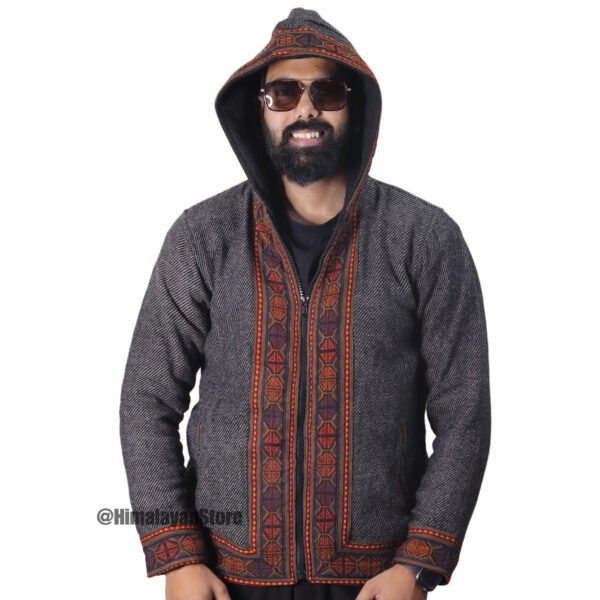 Himachali Jacket with FLEECE - Pahadi Zipper Hoodie - Dark Grey - Image 4