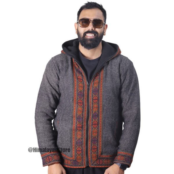 Himachali Jacket with FLEECE - Pahadi Zipper Hoodie - Dark Grey - Image 5