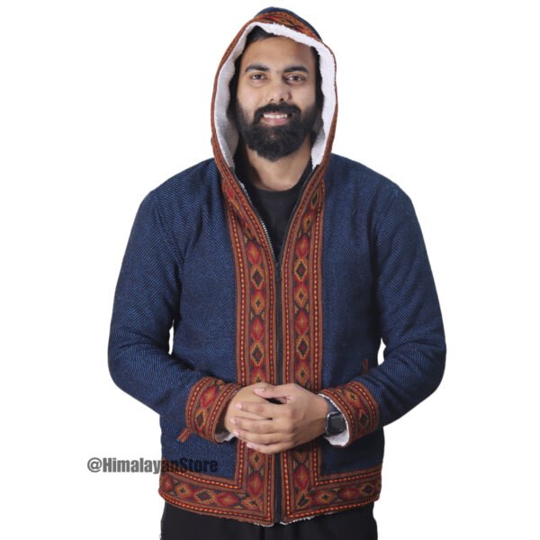 Himachali Jacket with FUR - Pahadi Zipper Hoodie - Blue