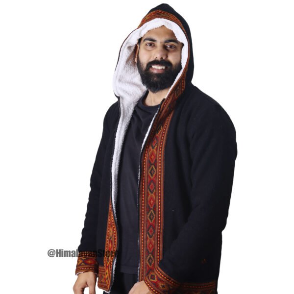 Himachali Jacket with FUR - Pahadi Zipper Hoodie - Black