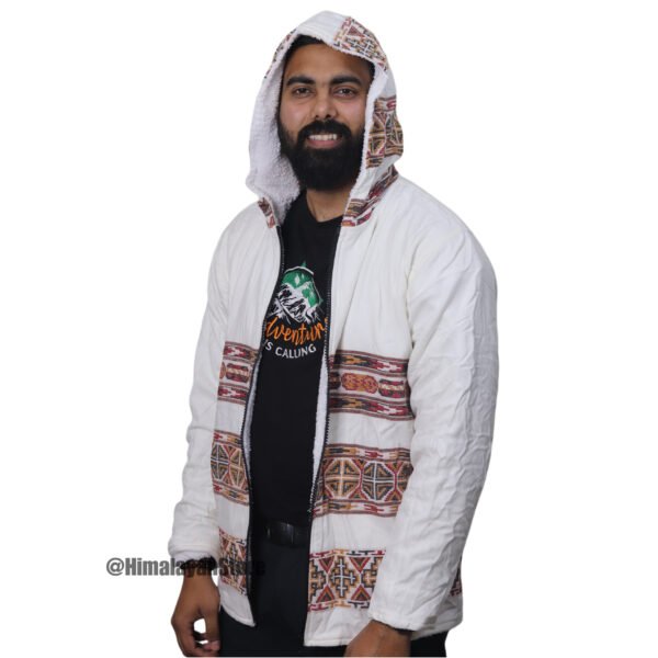 Premium Yak Wool Himachali Jacket with FUR - White Zipper Hoodie - Image 7