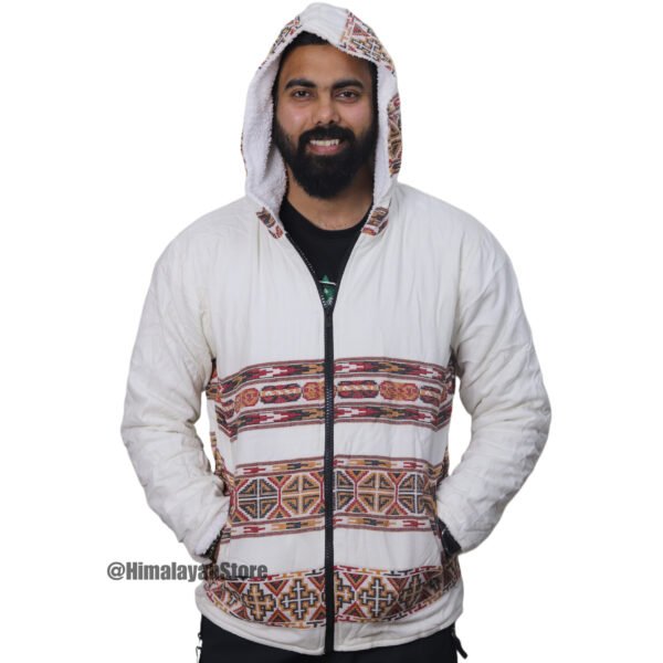 Premium Yak Wool Himachali Jacket with FUR - White Zipper Hoodie
