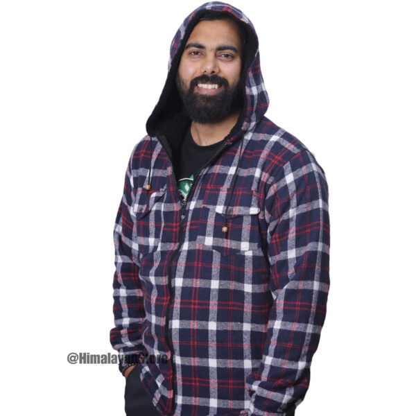 Printed Check Hoodie with Fur - Zipper Hoodie - Image 4