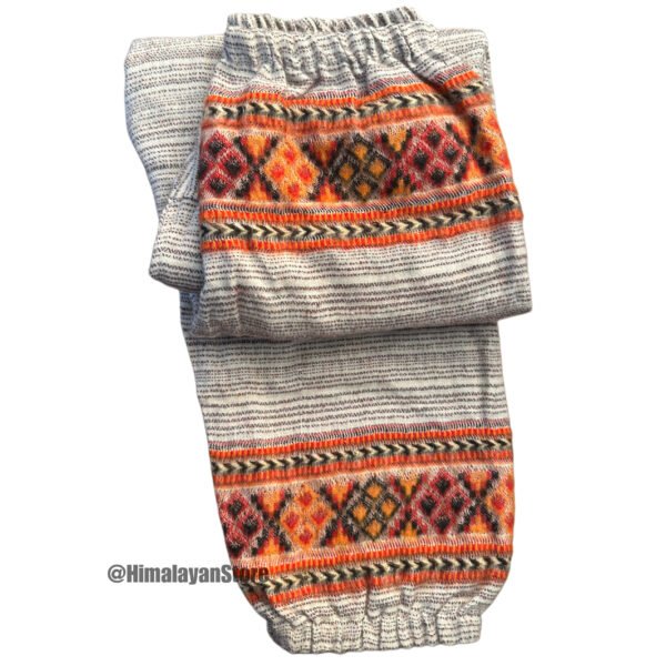 Woollen Unisex Himachali Design Trouser - White - Image 2