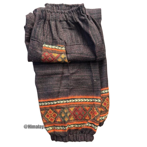 Woollen Unisex Himachali Design Trouser - Brown - Image 2