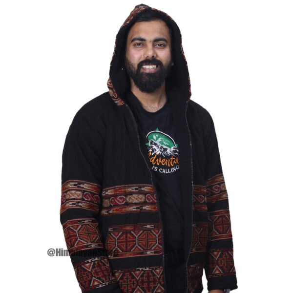 Premium Yak Wool Himachali Jacket with FUR - Black Zipper Hoodie - Image 7