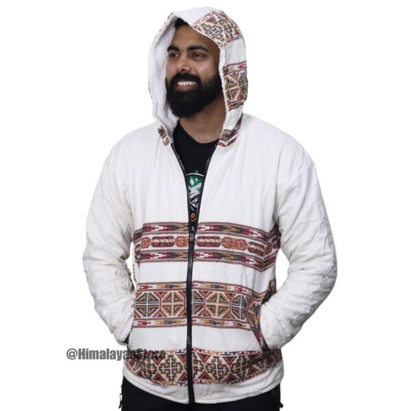 Premium Yak Wool Himachali Jacket with FUR - White Zipper Hoodie - Image 5