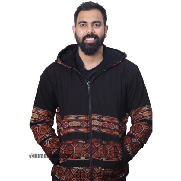 Premium Yak Wool Himachali Jacket with FUR - Black Zipper Hoodie - Image 5