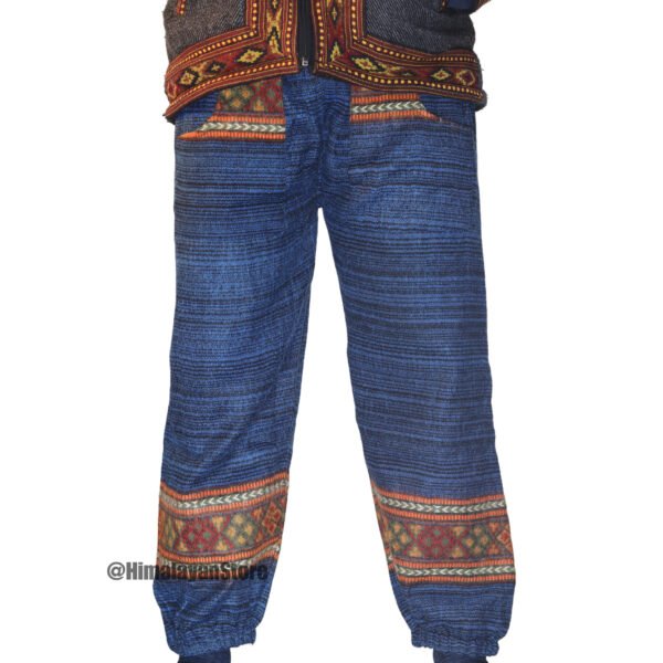 Woollen Unisex Himachali Design Trouser - Royal Blue - Image 6