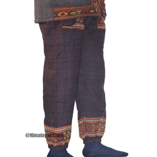 Woollen Unisex Himachali Design Trouser - Brown - Image 3
