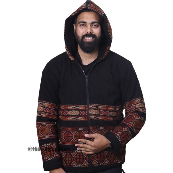 Premium Yak Wool Himachali Jacket with FUR - Black Zipper Hoodie