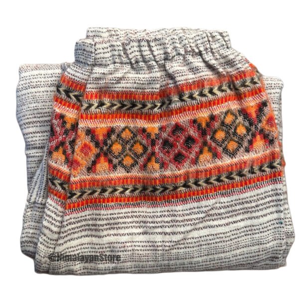 Woollen Unisex Himachali Design Trouser - White - Image 4