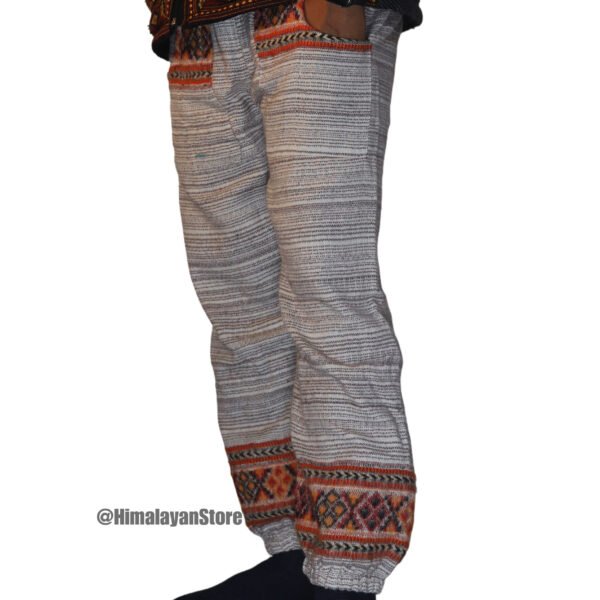 Woollen Unisex Himachali Design Trouser - White - Image 3