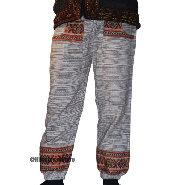 Woollen Unisex Himachali Design Trouser - White
