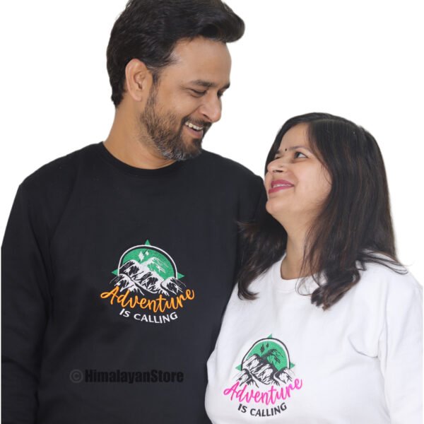 Combo - Adventure is Calling Unisex Embroidered Sweatshirt - White and Black - Image 3