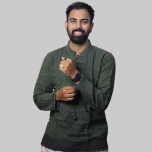 Linen Kurta with Hand Block Prints - Green