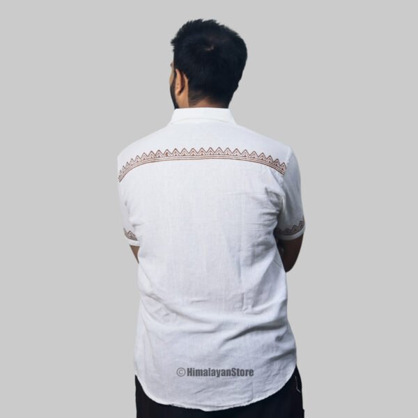 Linen Shirt with Hand Block Prints - White - Image 6