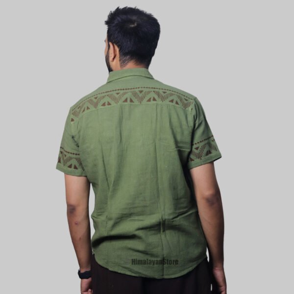 Linen Shirt with Hand Block Prints - Green - Image 9