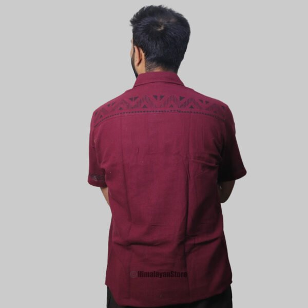 Linen Shirt with Hand Block Prints - Wine Color - Image 7