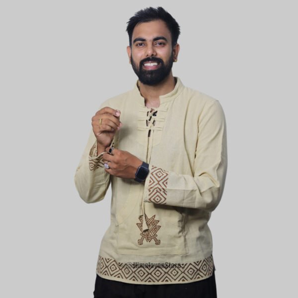 Linen Kurta with Hand Block Prints - Beige - Image 7