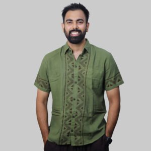Linen Shirt with Hand Block Prints - Green