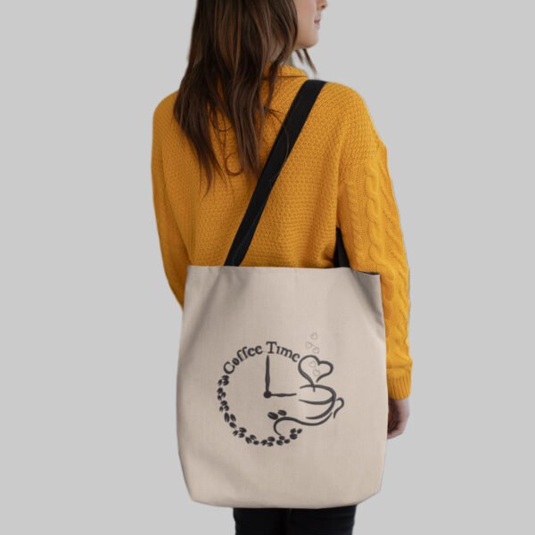 Coffee Time Embroidered Canvas Tote Bags Bulk Shopping Bag for Crafts, Reusable Grocery Bag, 14 X 16 Inch - Image 7