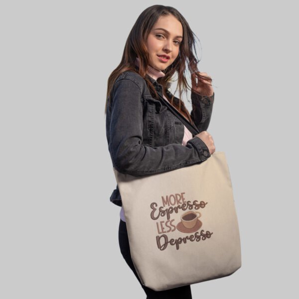 More Espresso Embroidered Canvas Tote Bags Bulk Shopping Bag for Crafts, Reusable Grocery Bag, 14 X 16 Inch - Image 4