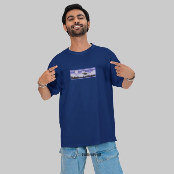 Airplane and SkyScrapers Embroidered Oversized Unisex Tshirt