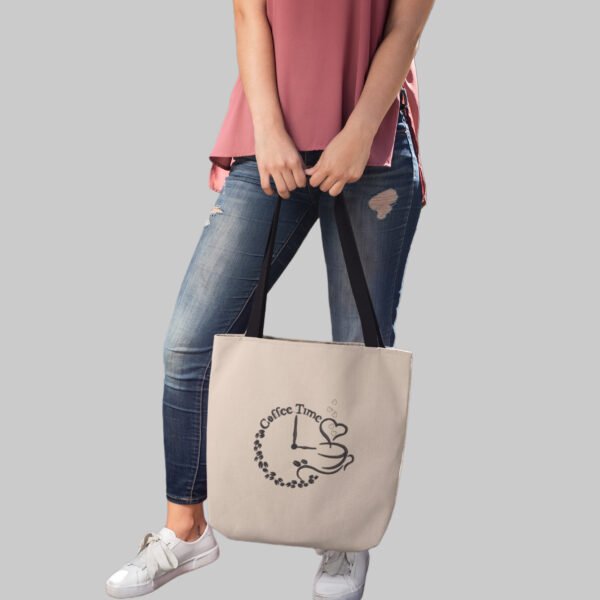 Coffee Time Embroidered Canvas Tote Bags Bulk Shopping Bag for Crafts, Reusable Grocery Bag, 14 X 16 Inch - Image 3