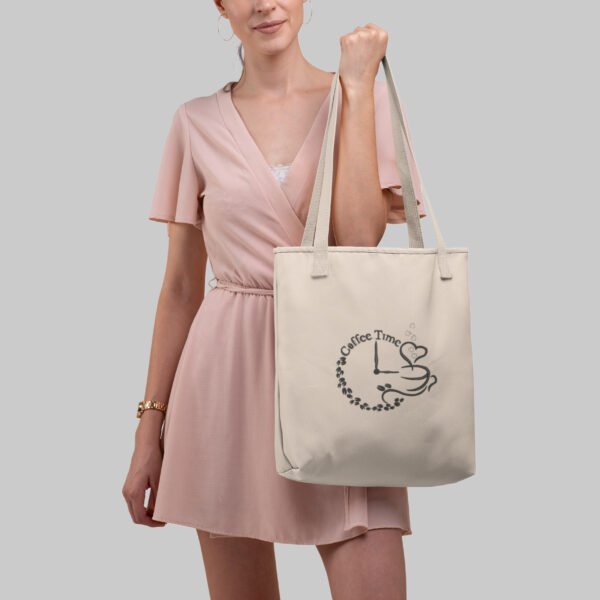Coffee Time Embroidered Canvas Tote Bags Bulk Shopping Bag for Crafts, Reusable Grocery Bag, 14 X 16 Inch - Image 4