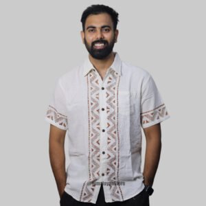 Linen Shirt with Hand Block Prints - White