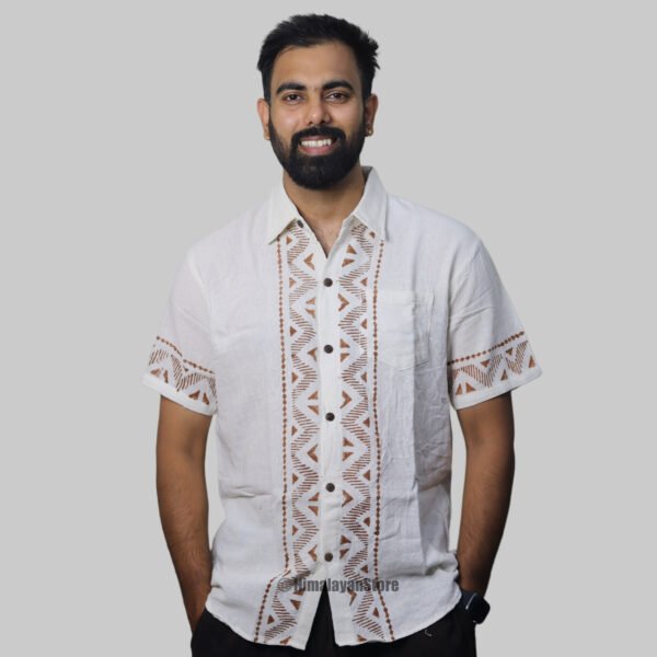 Linen Shirt with Hand Block Prints - White