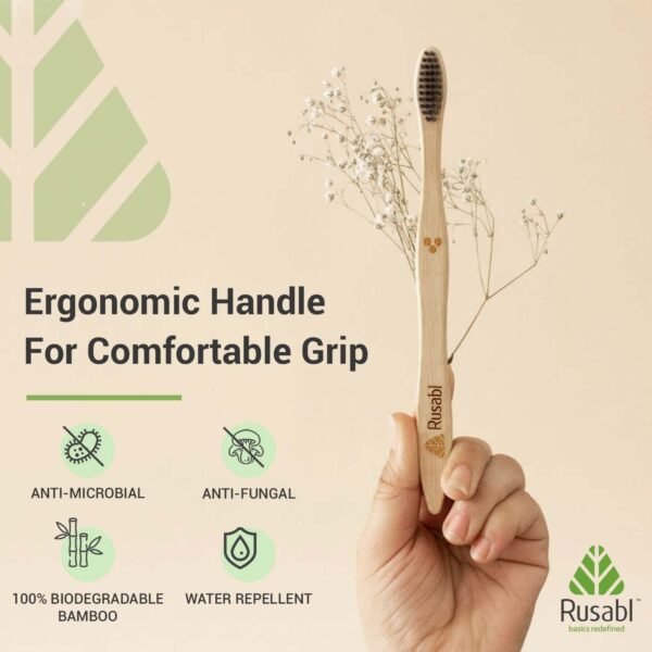 Organic Bamboo Toothbrush for Adults (Pack of 2) Manual, Charcoal Activated Soft Bristles, Identification Marks, Biodegradable, Anti-Bacterial, Eco-friendly, Natural (Copy) - Image 6