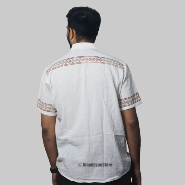 Linen Shirt with Hand Block Prints - White - Image 8