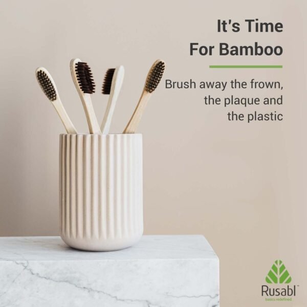 Organic Bamboo Toothbrush for Adults (Pack of 4) Manual, Charcoal Activated Soft Bristles, Identification Marks, Biodegradable, Anti-Bacterial, Eco-friendly, Natural - Image 3