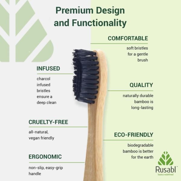 Organic Bamboo Toothbrush for Adults (Pack of 2) Manual, Charcoal Activated Soft Bristles, Identification Marks, Biodegradable, Anti-Bacterial, Eco-friendly, Natural (Copy) - Image 7