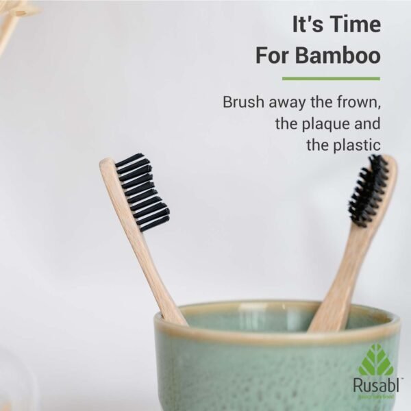 Organic Bamboo Toothbrush for Adults (Pack of 2) Manual, Charcoal Activated Soft Bristles, Identification Marks, Biodegradable, Anti-Bacterial, Eco-friendly, Natural (Copy) - Image 2