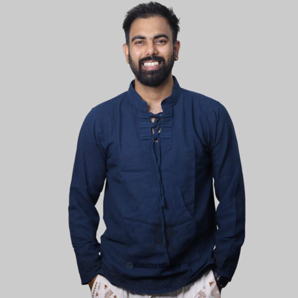 Linen Kurta with Hand Block Prints - Dark Blue
