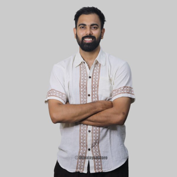 Linen Shirt with Hand Block Prints - White - Image 2