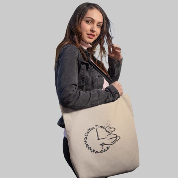 Coffee Time Embroidered Canvas Tote Bags Bulk Shopping Bag for Crafts, Reusable Grocery Bag, 14 X 16 Inch - Image 6